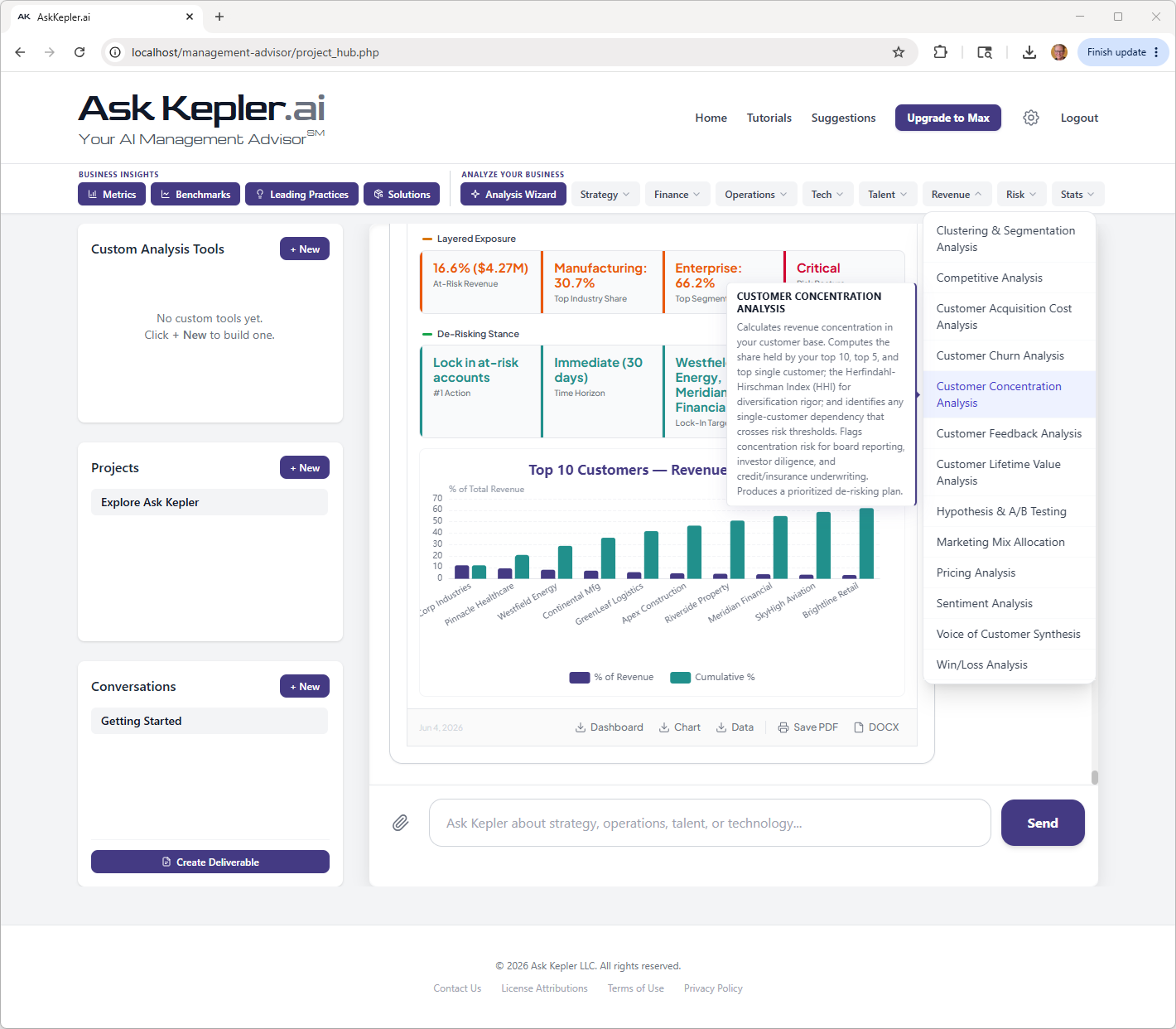Revenue & Growth Suite — example output in Ask Kepler