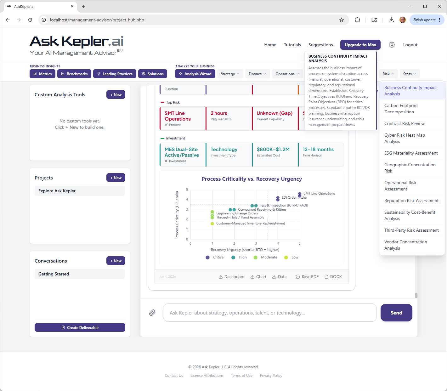 Enterprise Risk Suite — example output in Ask Kepler