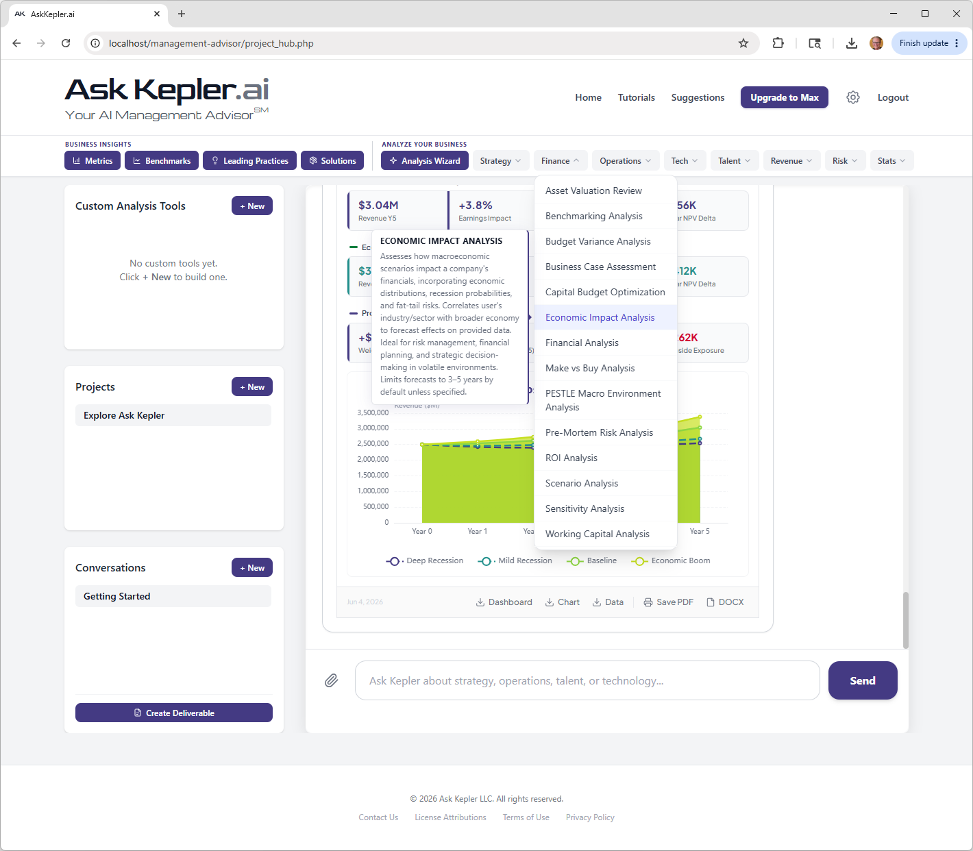 Strategy & Finance Suite — example output in Ask Kepler